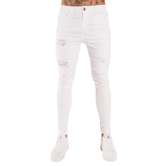Jeans Slim Rotos de Cintura Alta para Hombre - Estilo Europeo y Americano en Negro - Image 7