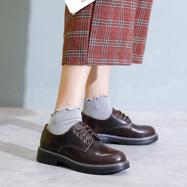 Zapatos Planos Retro de Cuero Negro para Mujer - Punta Redonda Estilo Estudiante
