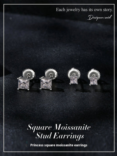 Aretes de Plata 925 con Moissanita Cuadrada Estilo Princesa - Image 12
