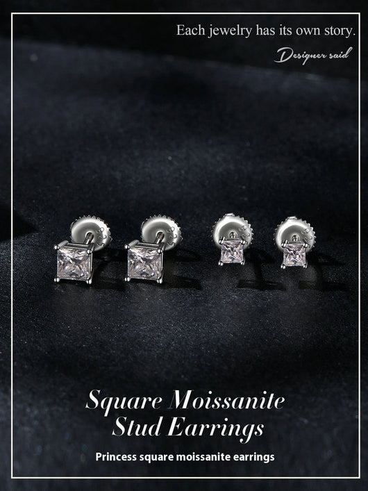 Aretes de Plata 925 con Moissanita Cuadrada Estilo Princesa - Image 12