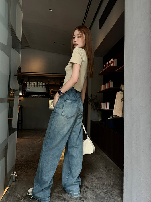 Pantalón Denim Cintura Alta Ancho y Suelto - Image 8