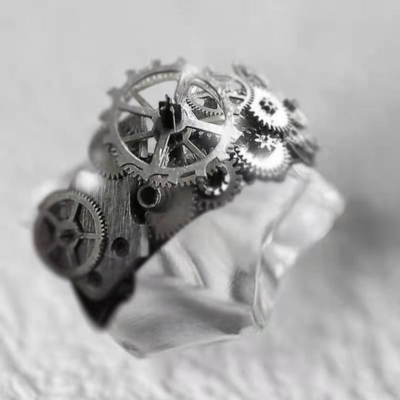 Anillo de Precisión Mecánica con Esfera Plateada