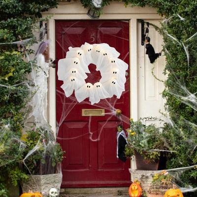 Corona Decorativa de Fantasma para Halloween con Luces LED - Decoración para Puerta y Pared - Image 17