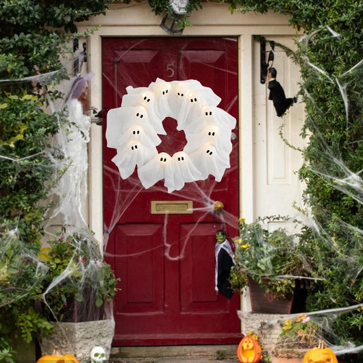 Corona Decorativa de Fantasma para Halloween con Luces LED - Decoración para Puerta y Pared - Image 17