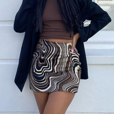 Falda Corta Estampado Ondas Mujer - Cintura Alta Línea A Casual - Image 4
