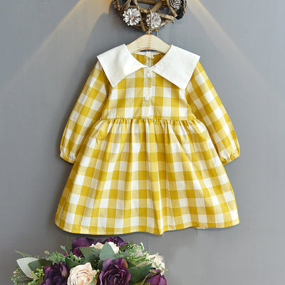 Vestido Niña Cuadros con Cuello Amplio y Botones Manga Larga - Image 9