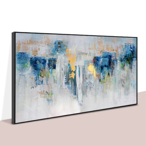 Cuadro Abstracto Azul y Oro Pintura al Óleo Moderna para Sala de Estar