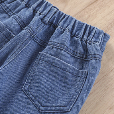 Conjunto Infantil: Top Escotado y Pantalón Denim de Color Sólido - Image 6