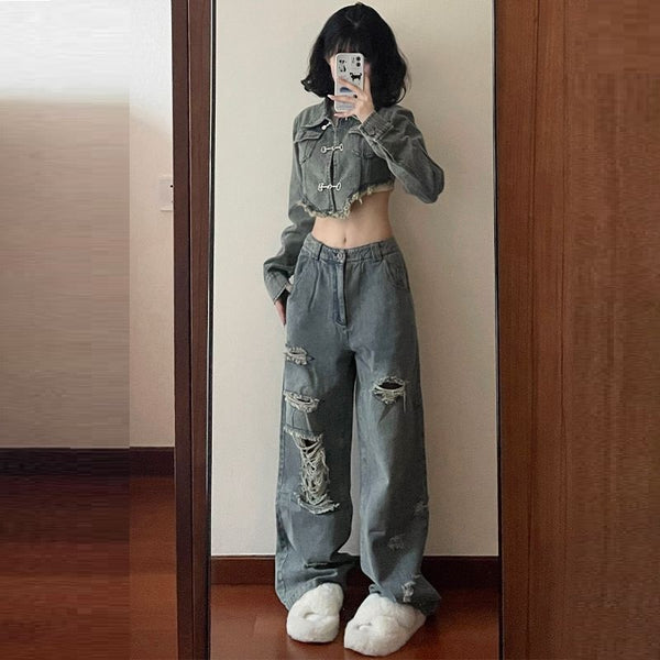 Pantalones Denim Retro Chica Spice con Diseño Vintage Americano