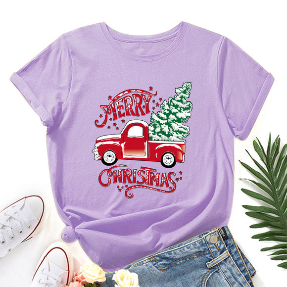 Camiseta Suelta Estampada Cuello Redondo Manga Corta para Mujer