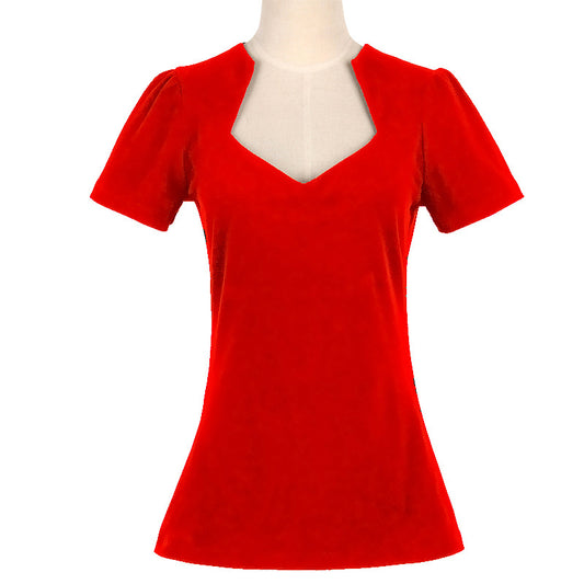 Blusa Suelta de Cuello Abierto para Mujer - Manga Corta Color Liso