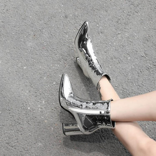 Botas Cortas Talla Grande con Tacón Grueso en Dorado y Plateado - Image 7