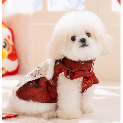 Elegante Qipao Festivo para Mascotas - Vestido Rojo Año Nuevo Chino con Encaje y Pelaje Sintético - Image 21