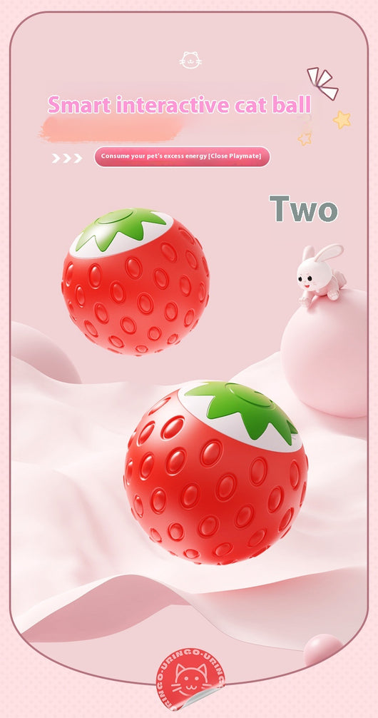 Green electric pet toy ball with a textured surface and a white strawberry-like design featuring a power button. - Image 11