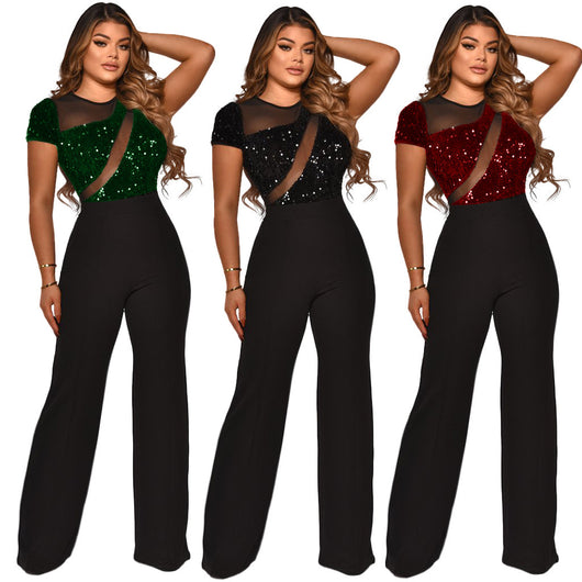 Jumpsuit Corto con Lentejuelas y Detalles de Gasa Irregular - Image 6