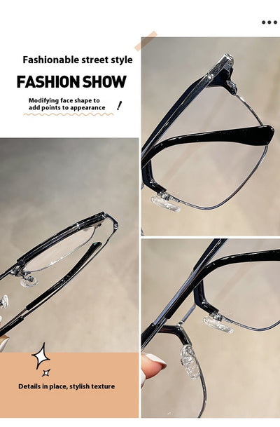 Anti-blue light glasses with a sand black and silver double beam frame, held against a white case. - Image 20