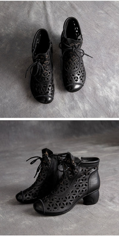 Sandalias Mujer Piel Tacón Medio Chunky Cordones Punta Redonda - Image 14