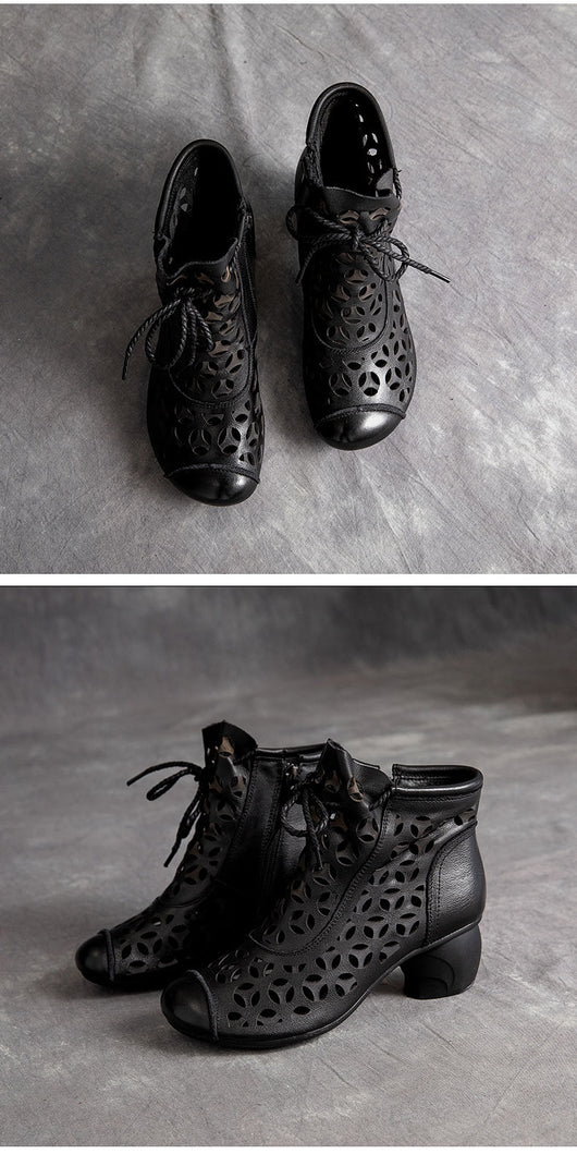 Sandalias Mujer Piel Tacón Medio Chunky Cordones Punta Redonda - Image 14