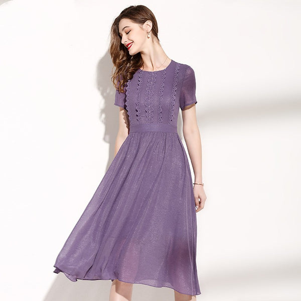 Vestido Morado con Patchwork de Encaje para Mujer
