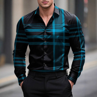 Camisa Manga Larga con Estampado Digital a Rayas para Hombre - Image 7