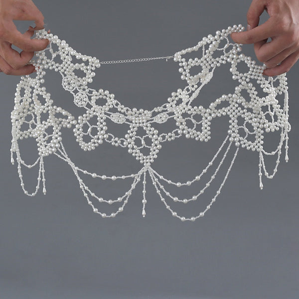 Chal Cheongsam Perlas Tejido a Mano - Accesorio Nupcial Elegante