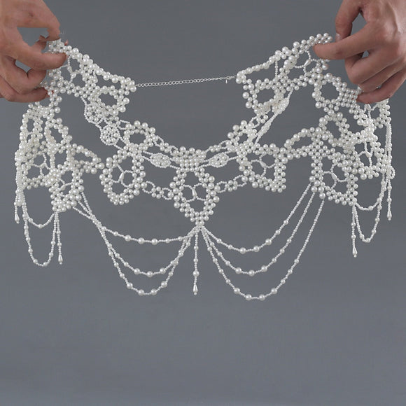 Chal Cheongsam Perlas Tejido a Mano - Accesorio Nupcial Elegante