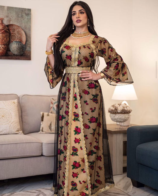 Vestido de Encaje Bordado Estilo Étnico Oriente Medio Dubai