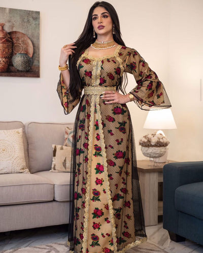 Vestido de Encaje Bordado Estilo Étnico Oriente Medio Dubai