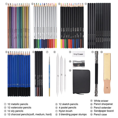 Set de 72 Lápices de Colores Profesionales con Carboncillos y Pinceles para Dibujo Artístico - Image 15