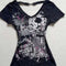 Camiseta Retro Americana Ajustada con Remaches y Cuello en V