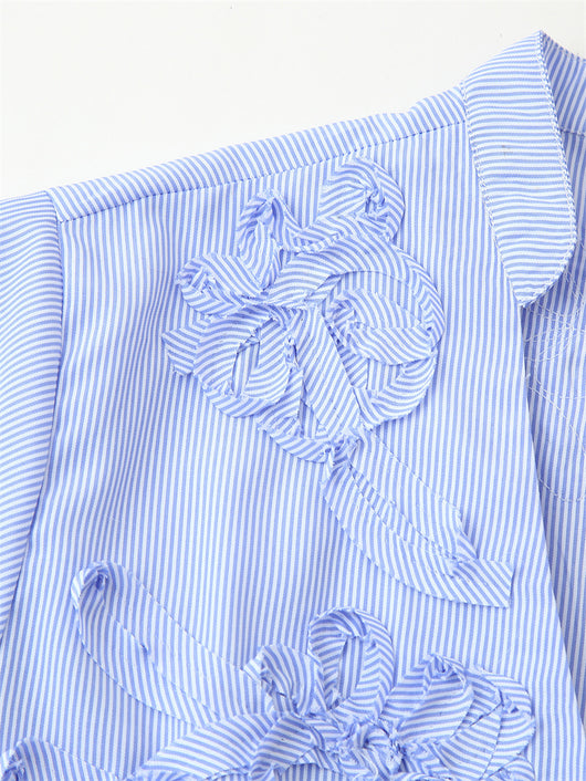 Camisa de Manga Larga Popelina Floral con Rayas Texturizadas - Image 22