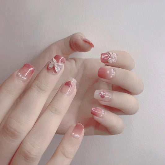 Uñas Postizas Francesas Removibles con Diamantes