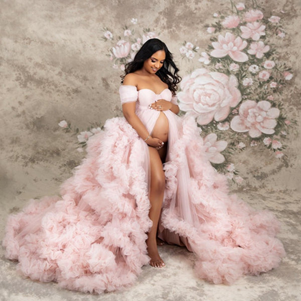 Vestido Premamá Hombros Descubiertos Multicolor para Sesiones Fotográficas