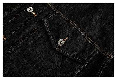 Chaqueta Denim Negra Retro Suelta para Hombre - Estilo Workwear Casual - Image 8