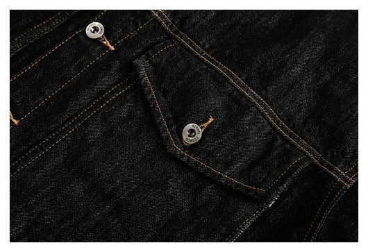 Chaqueta Denim Negra Retro Suelta para Hombre - Estilo Workwear Casual - Image 8