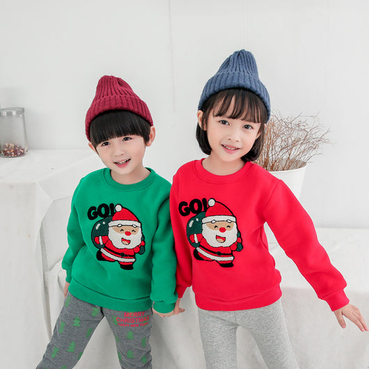 Red parent-child Christmas sweaters with a cartoon Santa Claus graphic, displayed on adult and child mannequins. - Image 8