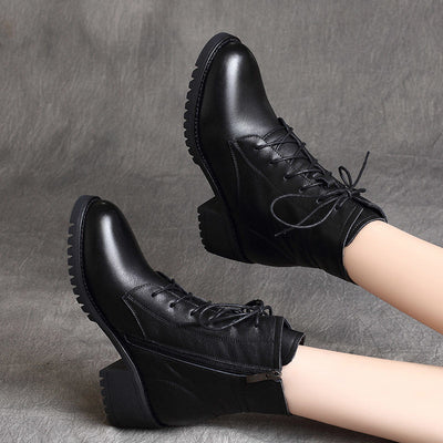 Botas Cortas de Cuero y Terciopelo Estilo Británico con Tacón Grueso - Image 19
