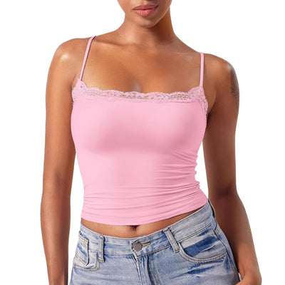 Camiseta Sexy de Encaje con Cuello Cuadrado sin Mangas - Image 5