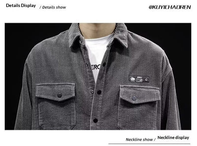 Camisa de Pana Oversized para Hombre - Corte Amplio Primavera y Otoño - Image 17