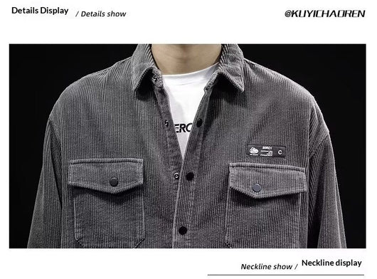 Camisa de Pana Oversized para Hombre - Corte Amplio Primavera y Otoño - Image 17