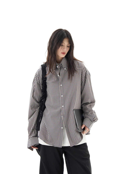 Camisa Cuadros Negra Manga Larga Mujer Holgada Casual - Image 6