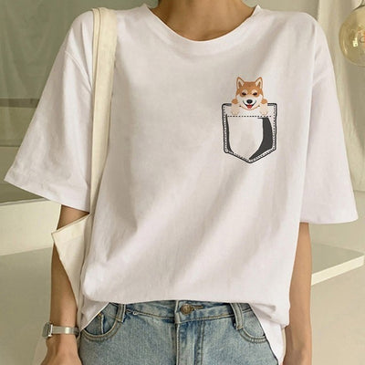 Playera Cuello Redondo para Mujer con Diseño Shiba Inu - Image 3