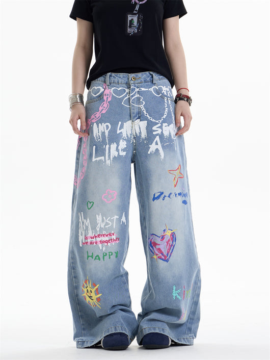 Pantalones Rectos Anchos con Cadena Estampada para Mujer - Image 17