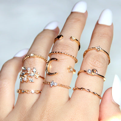 Juego de 10 Anillos Bohemios: Luna, Estrella, Amor y Perla - Image 10