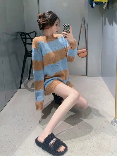 Suéter Tejido Mohair con Rasgos y Rayas para Mujer - Image 14