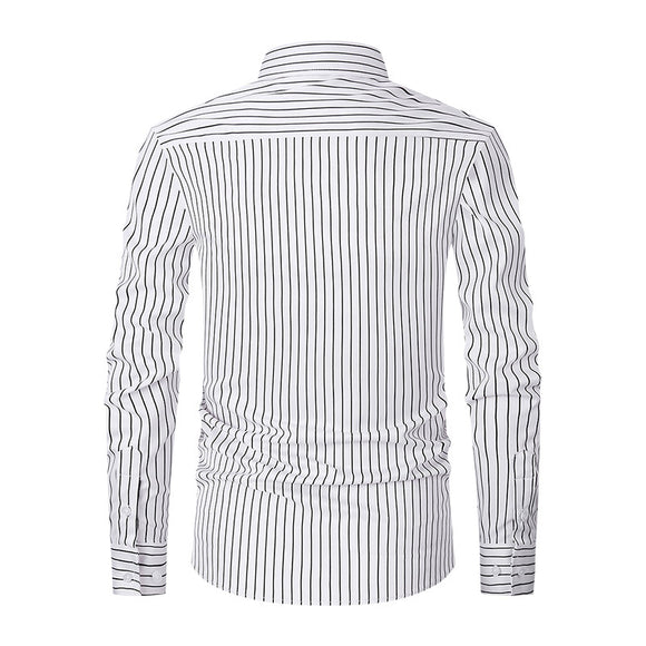 Camisa de Manga Larga en Seda de Hielo con Rayas Coordinadas