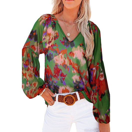Blusa Floral de Gasa Suelta con Cuello en V - Image 23