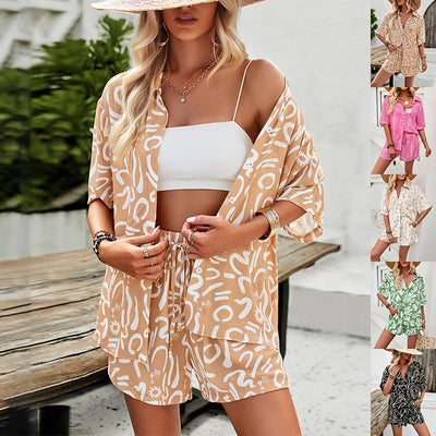 Conjunto de Verano para Mujer: Blusa Estampada y Shorts con Cordón