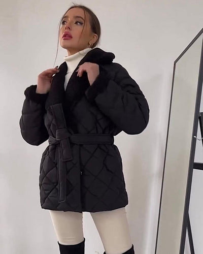 Abrigo Cuadros Invierno con Cintura Ajustable - Diseño Versátil para Mujer - Image 9