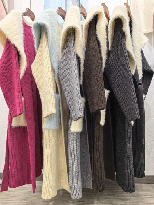 Cardigan Largo con Cuello de Piel Sintética y Tejido Suelto - Image 12
